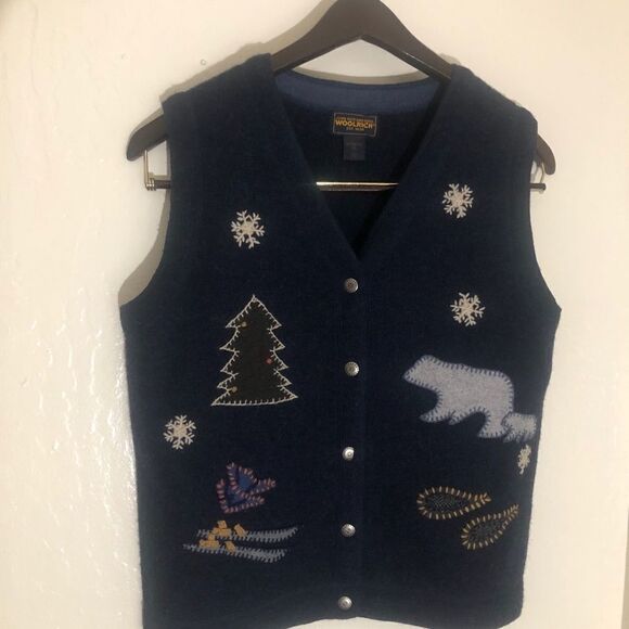 Woolrich Womens Vest Skis Bear Tree Blue Sz M - Picture 6 of 6